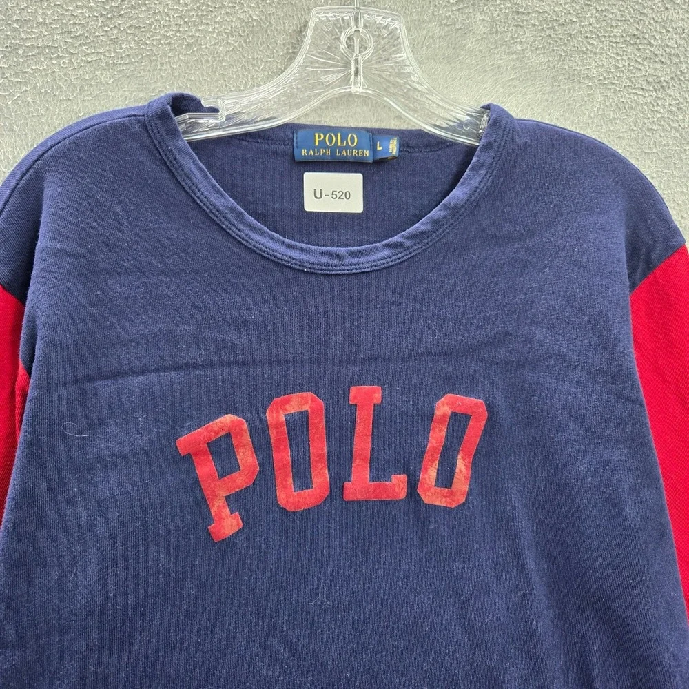 Polo Ralph Lauren Men Shirt Large Blue Colorblock Logo Long Sleeve READ